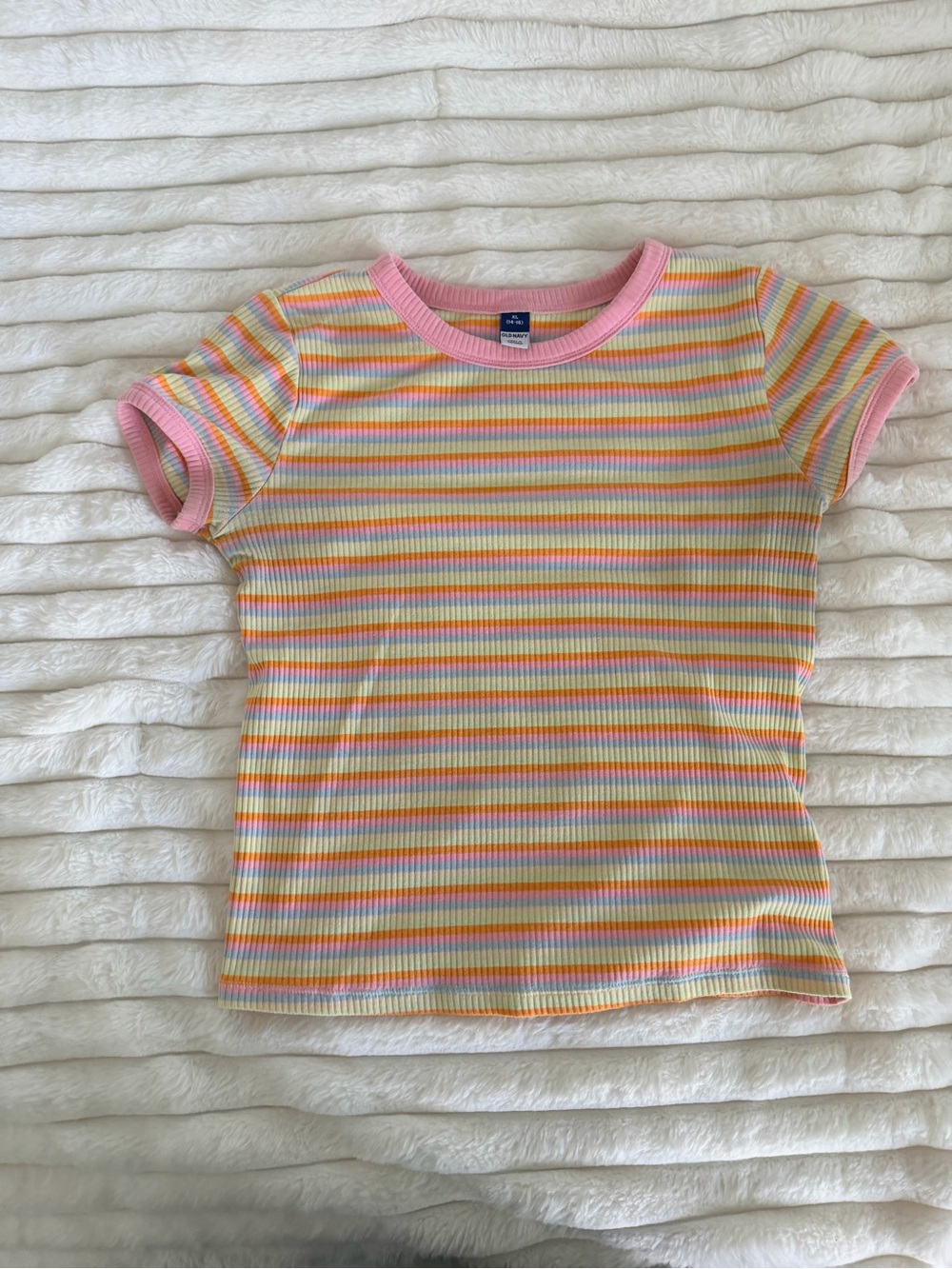 Old Navy Pastel Stripe Ribbed Tee with Pink Trim
